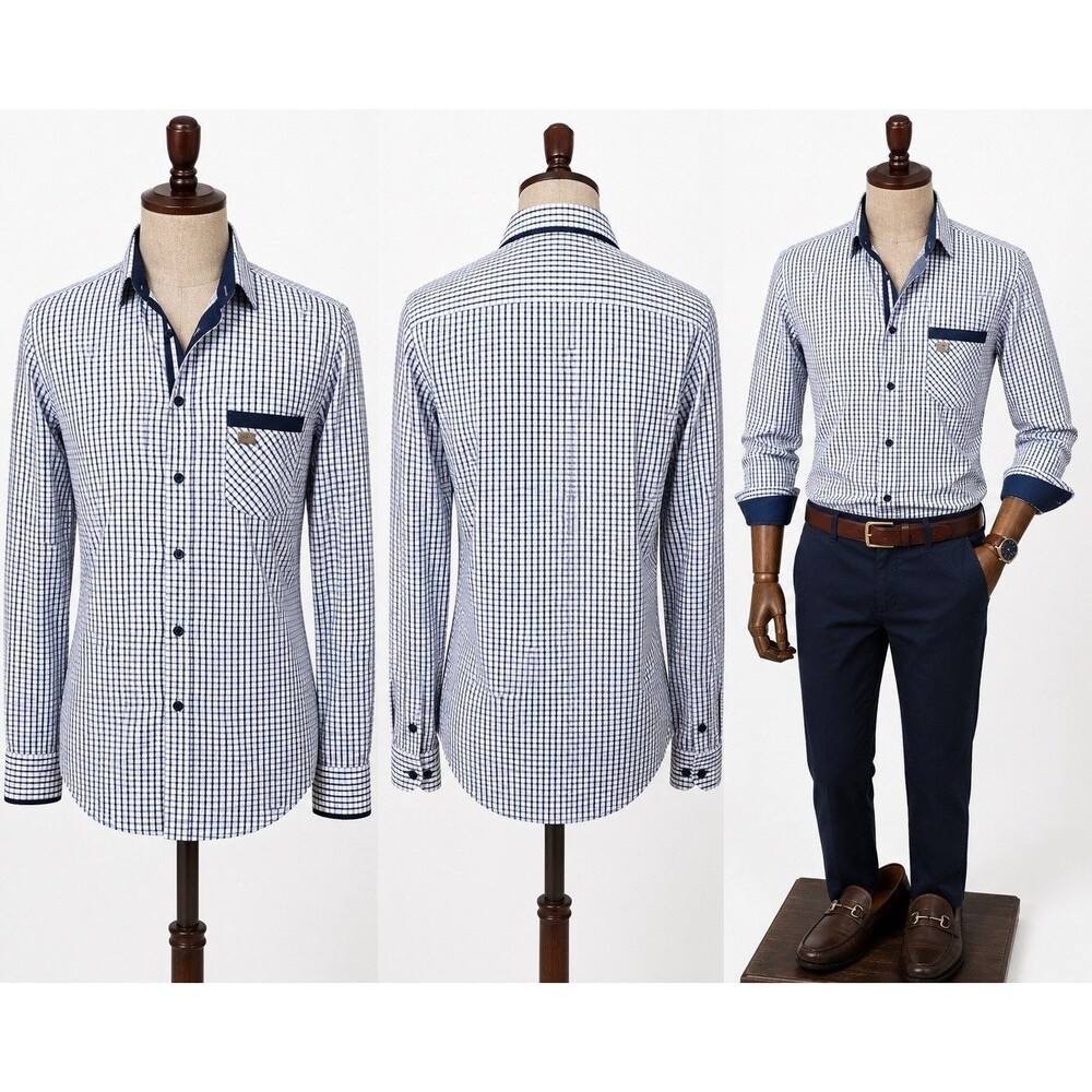 Envy Mens Slim Fit Blue White Check Button Up Shirt Long Sleeve Y2K Preppy XL